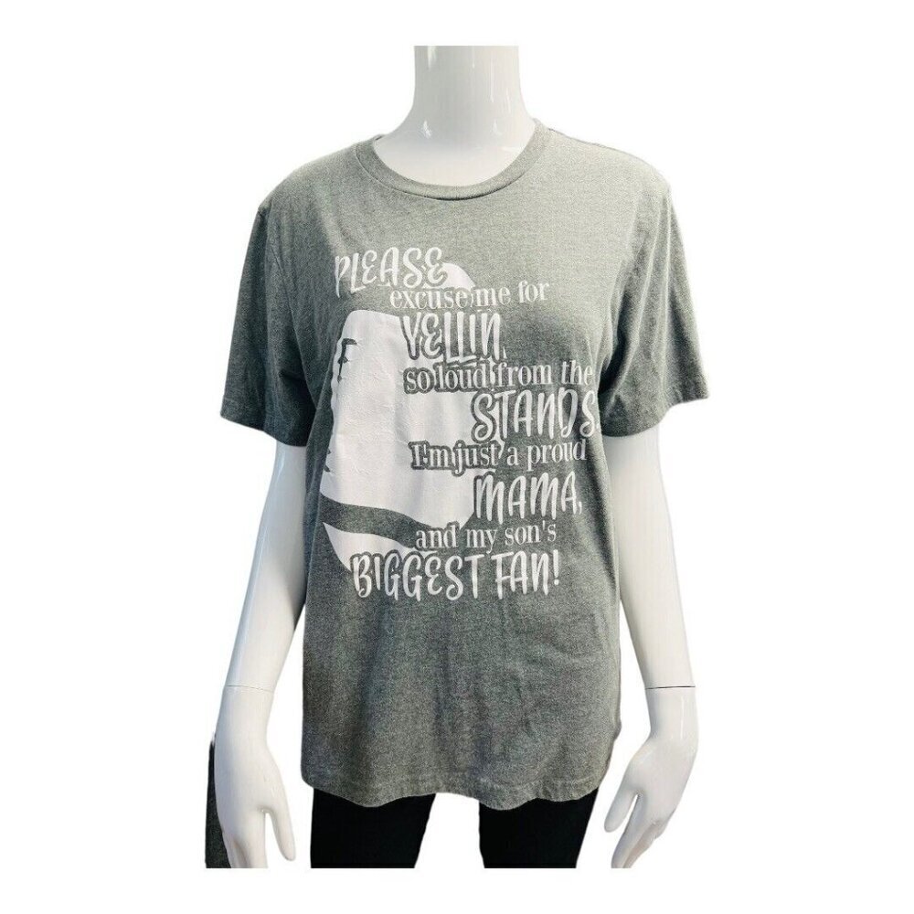 Bella Canvas Biggest Fan Football Mom T-Shirt~Size L~Grey/White Proud Mama L9 11